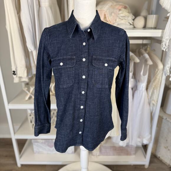 Land’s End women’s Sz. Small dark blue denim long sleeve button up shirt #3613 - Picture 1 of 8
